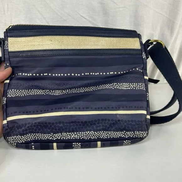 FOSSIL ELIZA Crossbody Blue Multi-Striped Coated Canvas Messenger Bag Purse - Picture 5 of 14